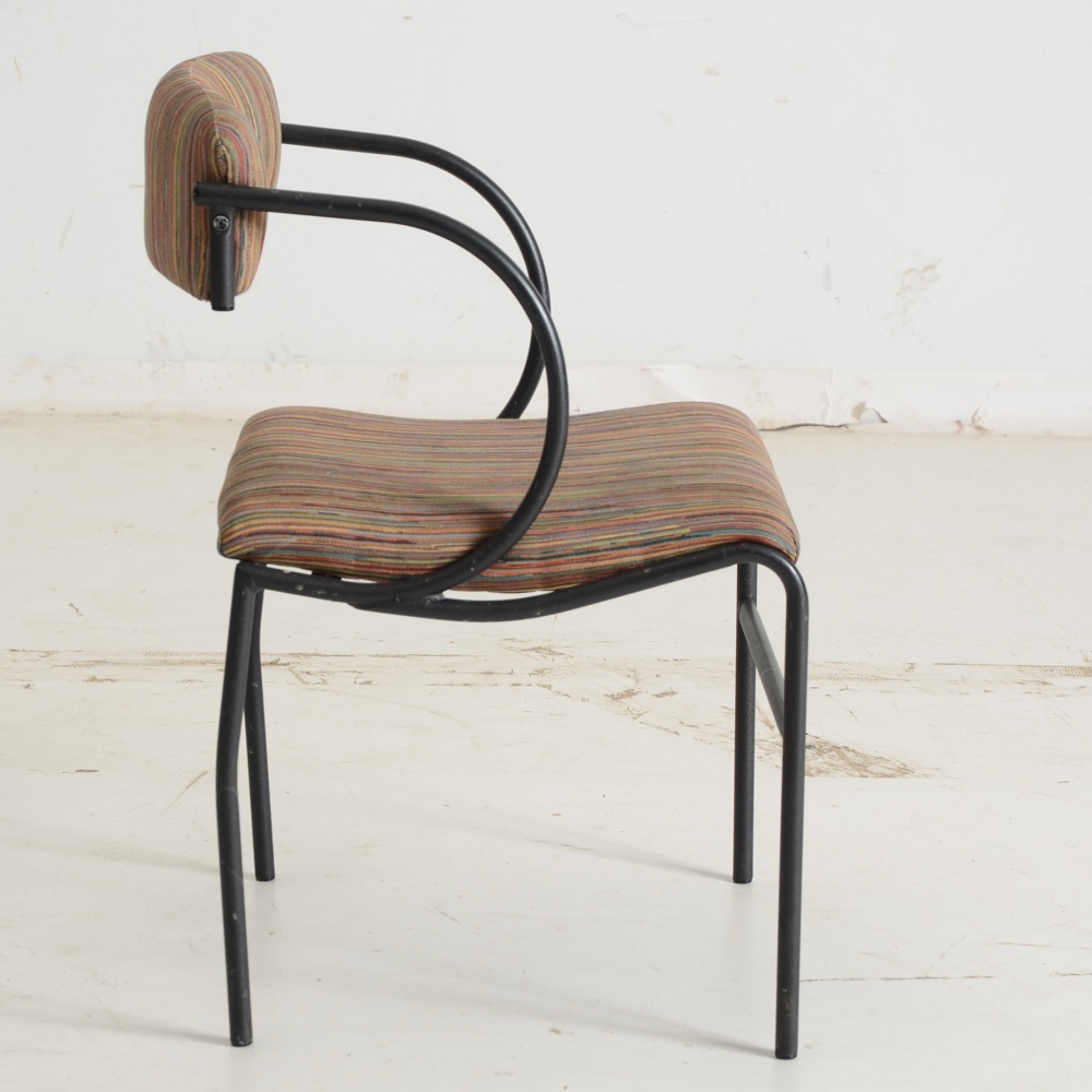 Set of Four Contemporary Upholstered Metal Arm Chairs