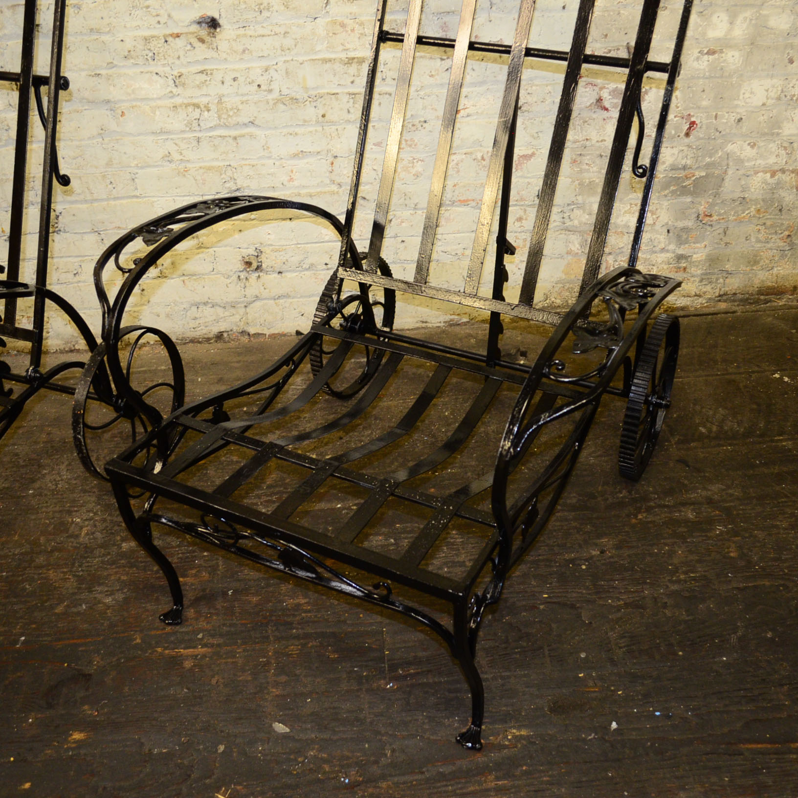 Pair of Cast Iron Lounge Chairs And Ottomans