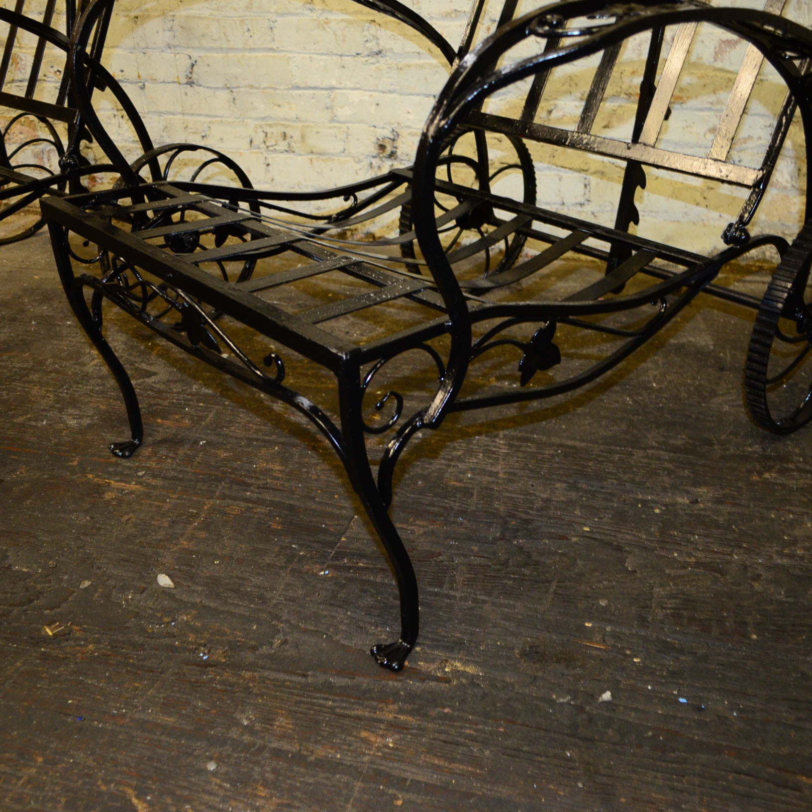 Pair of Cast Iron Lounge Chairs And Ottomans