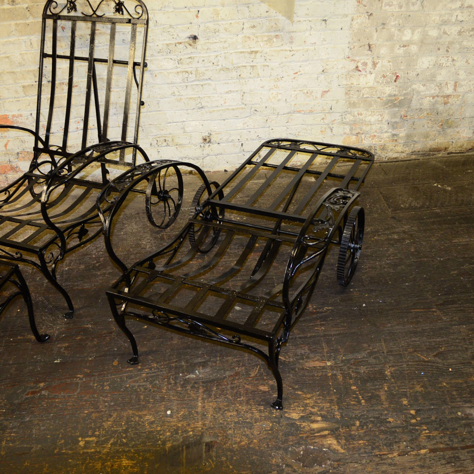 Pair of Cast Iron Lounge Chairs And Ottomans