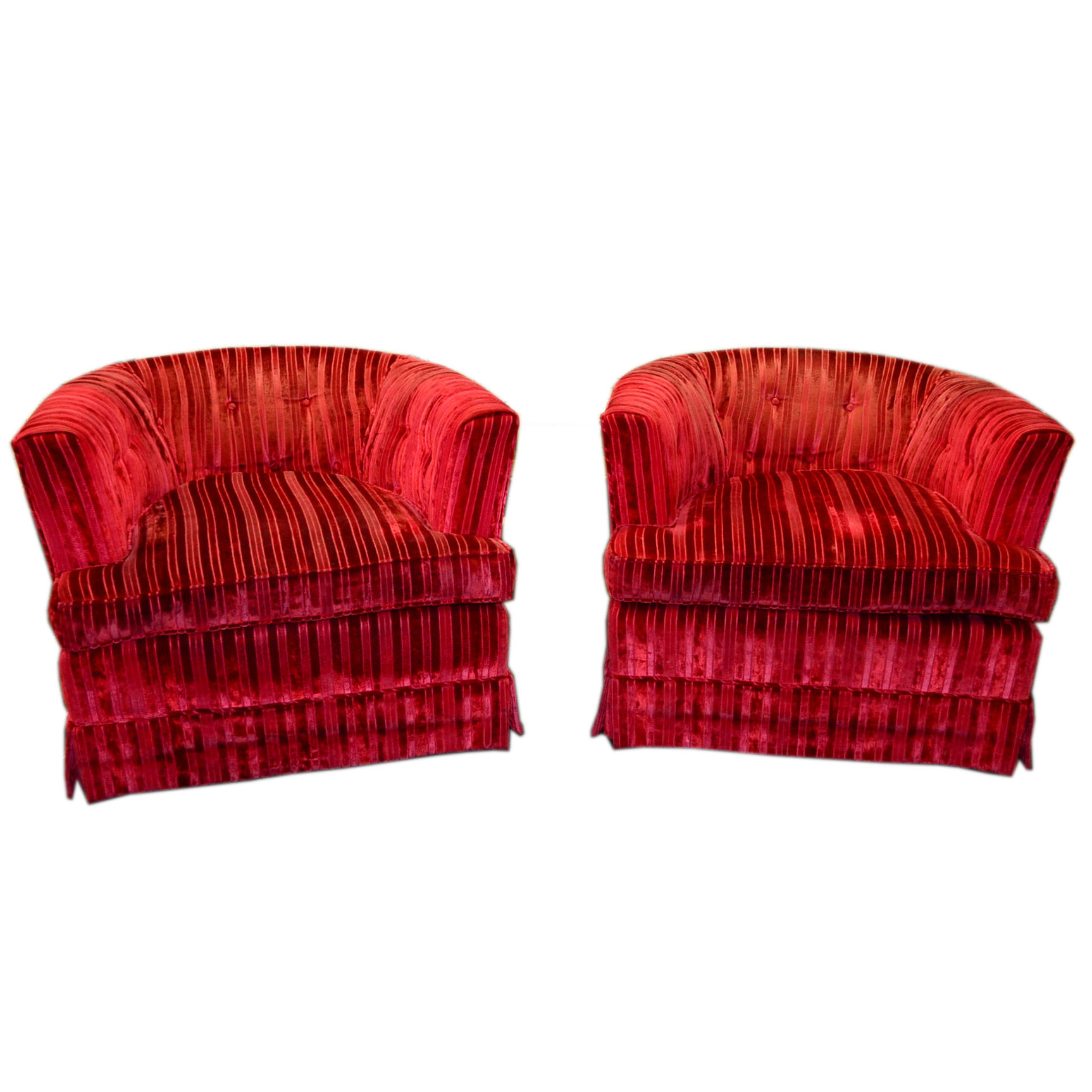 Pair of Red Velvet Contemporary Swivel Chairs