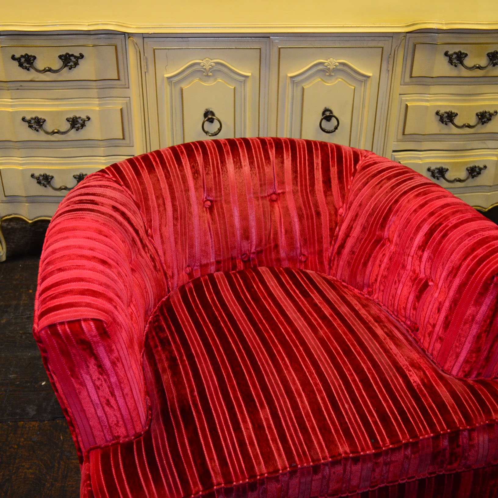 Pair of Red Velvet Contemporary Swivel Chairs