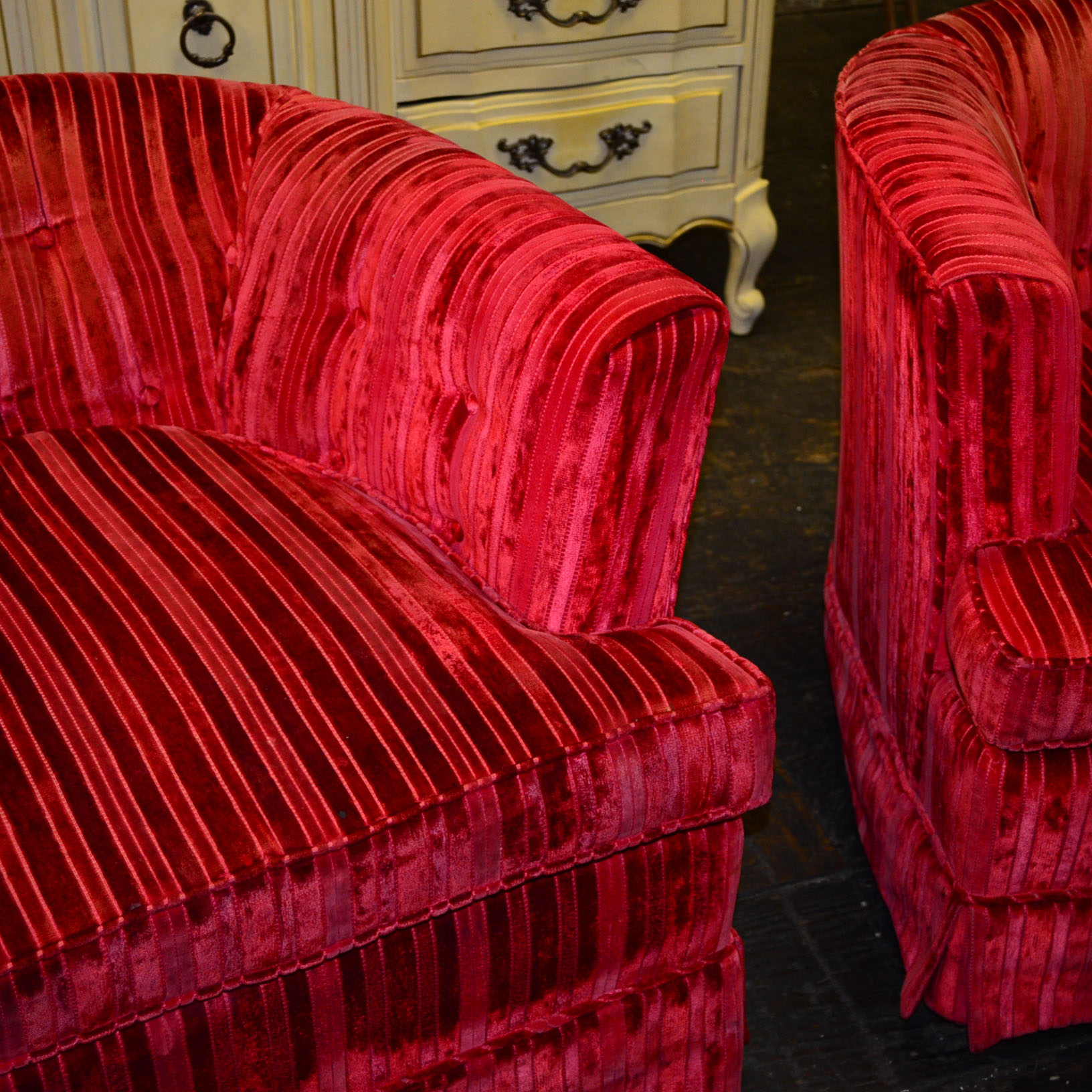Pair of Red Velvet Contemporary Swivel Chairs