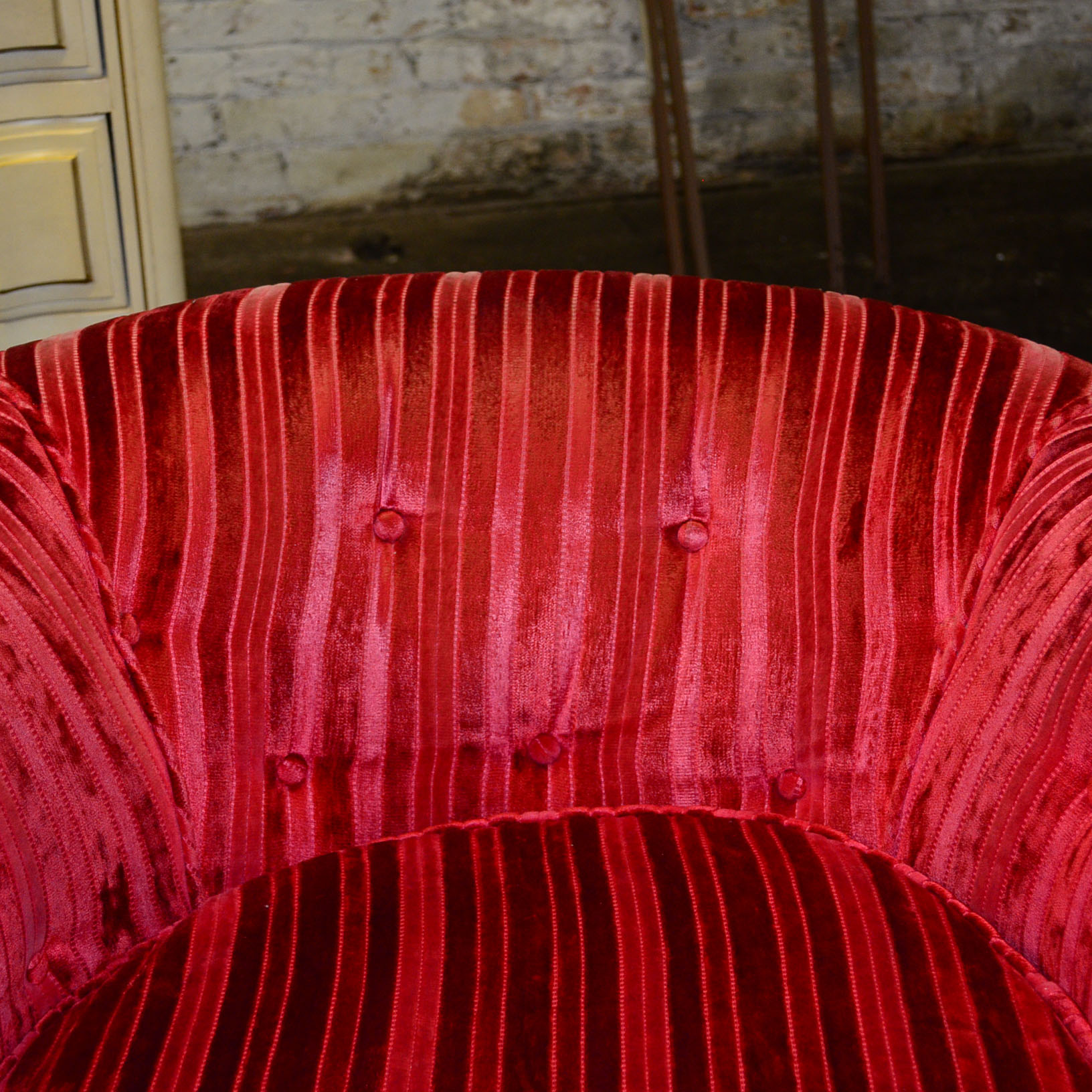 Pair of Red Velvet Contemporary Swivel Chairs