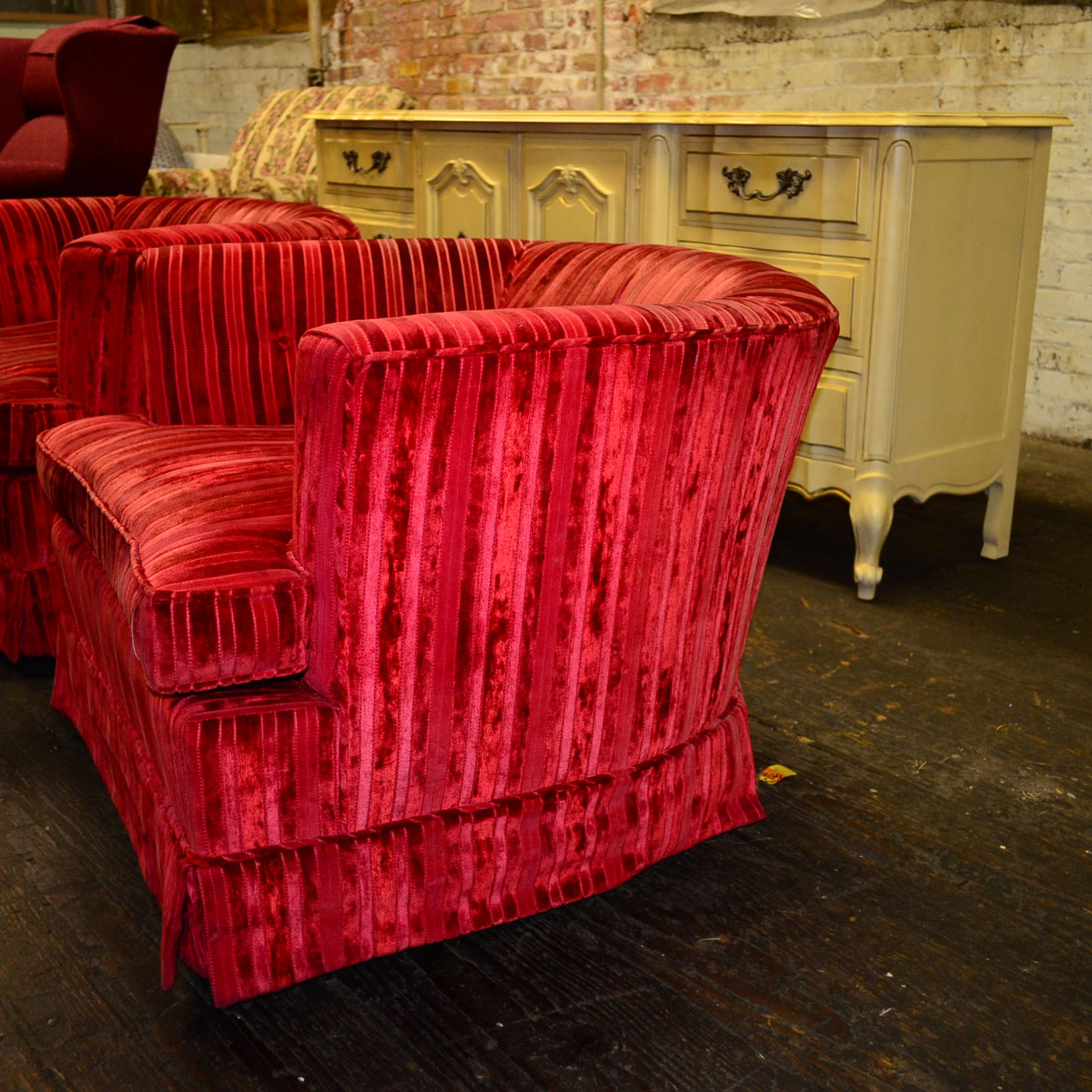 Pair of Red Velvet Contemporary Swivel Chairs