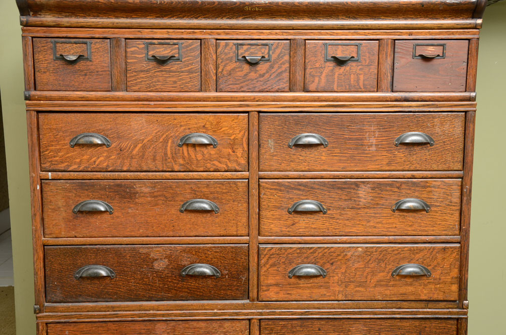 Vintage Tiger Oak Globe Chest of Drawers