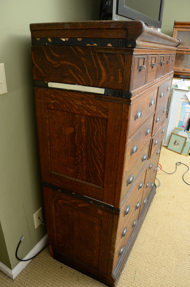 Vintage Tiger Oak Globe Chest of Drawers