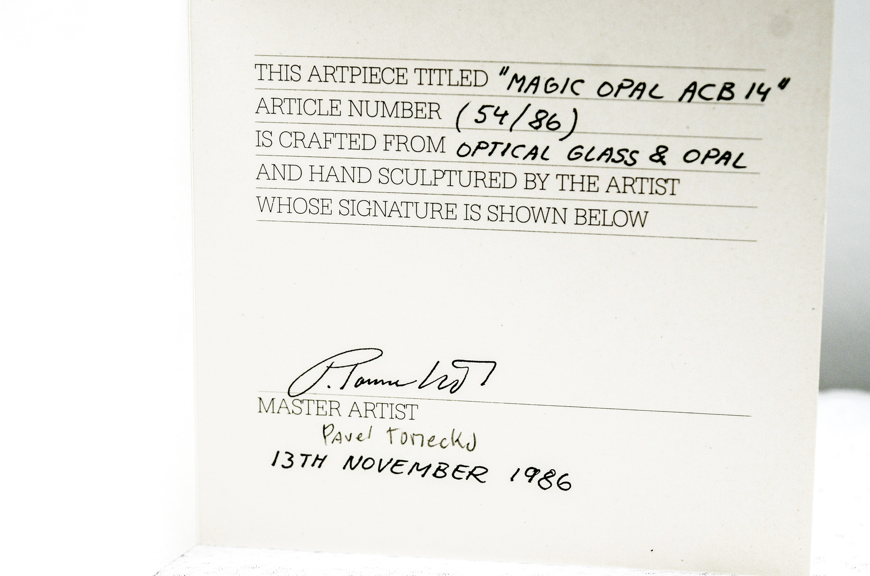 Pavel Tomecko Optical Glass and Opal Sculpture