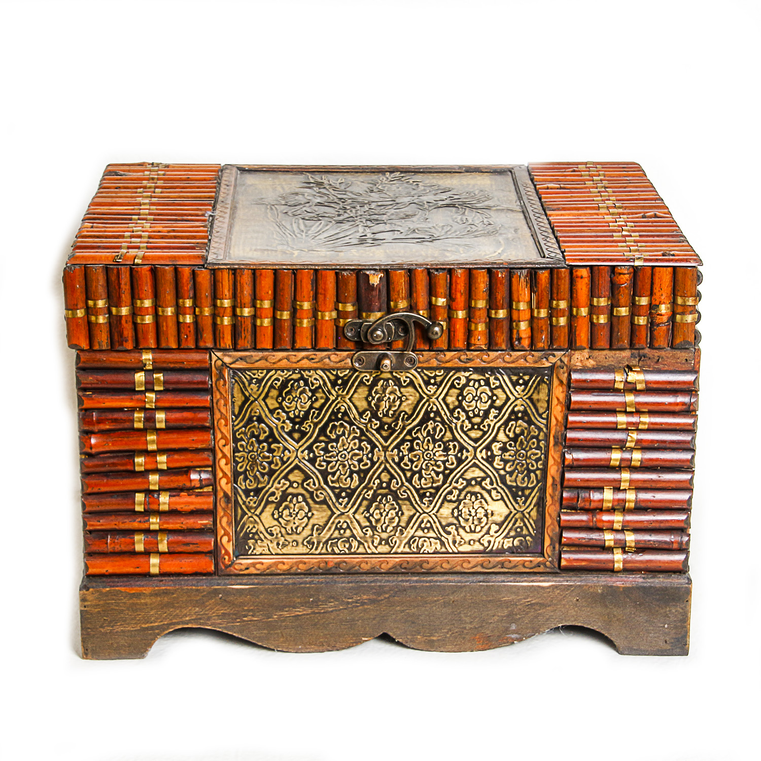 Vintage Wooden and Brass Toned Decorative Box