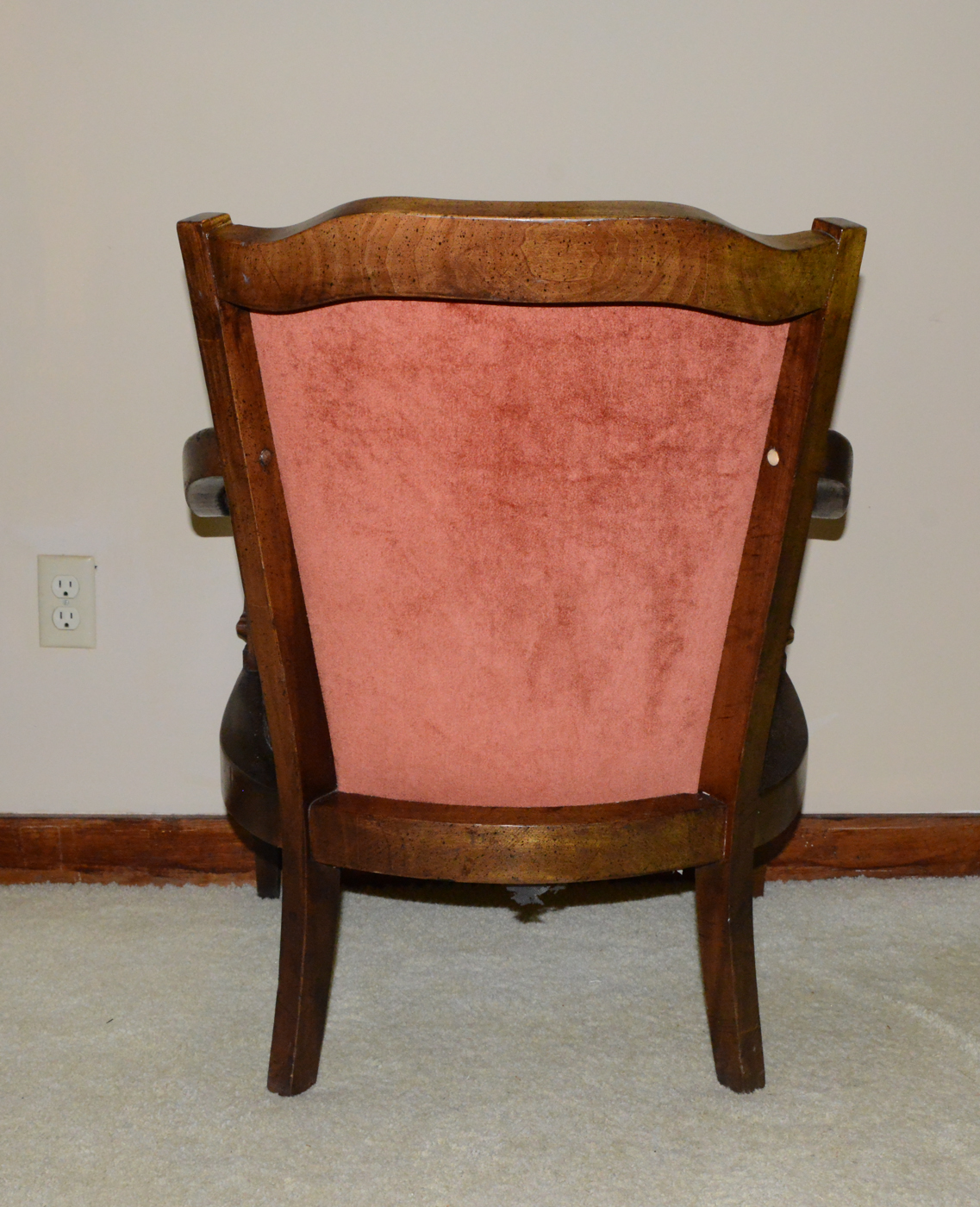 Velvet Upholstered Caned Armchair