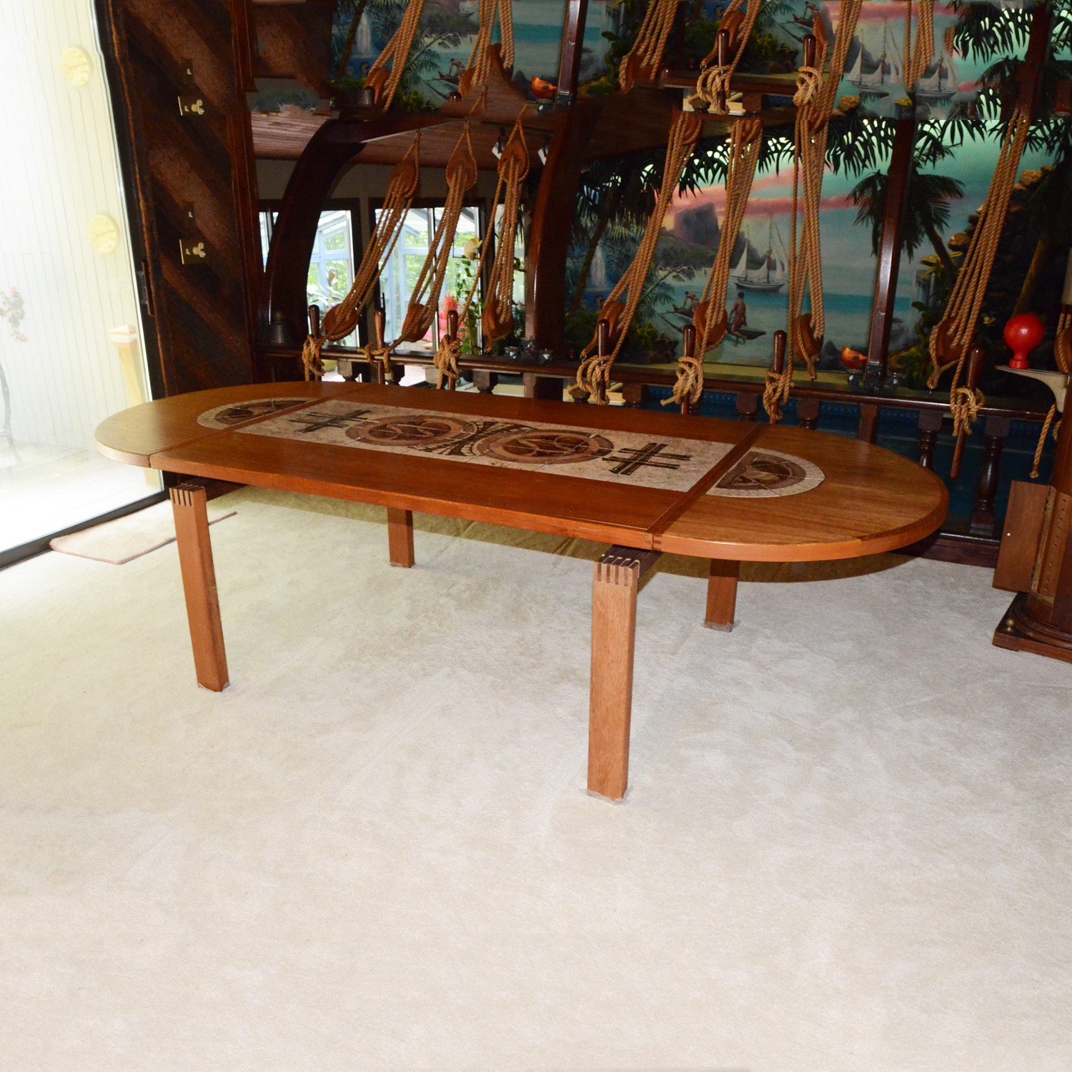 Tile Inlay Teak Dining Table