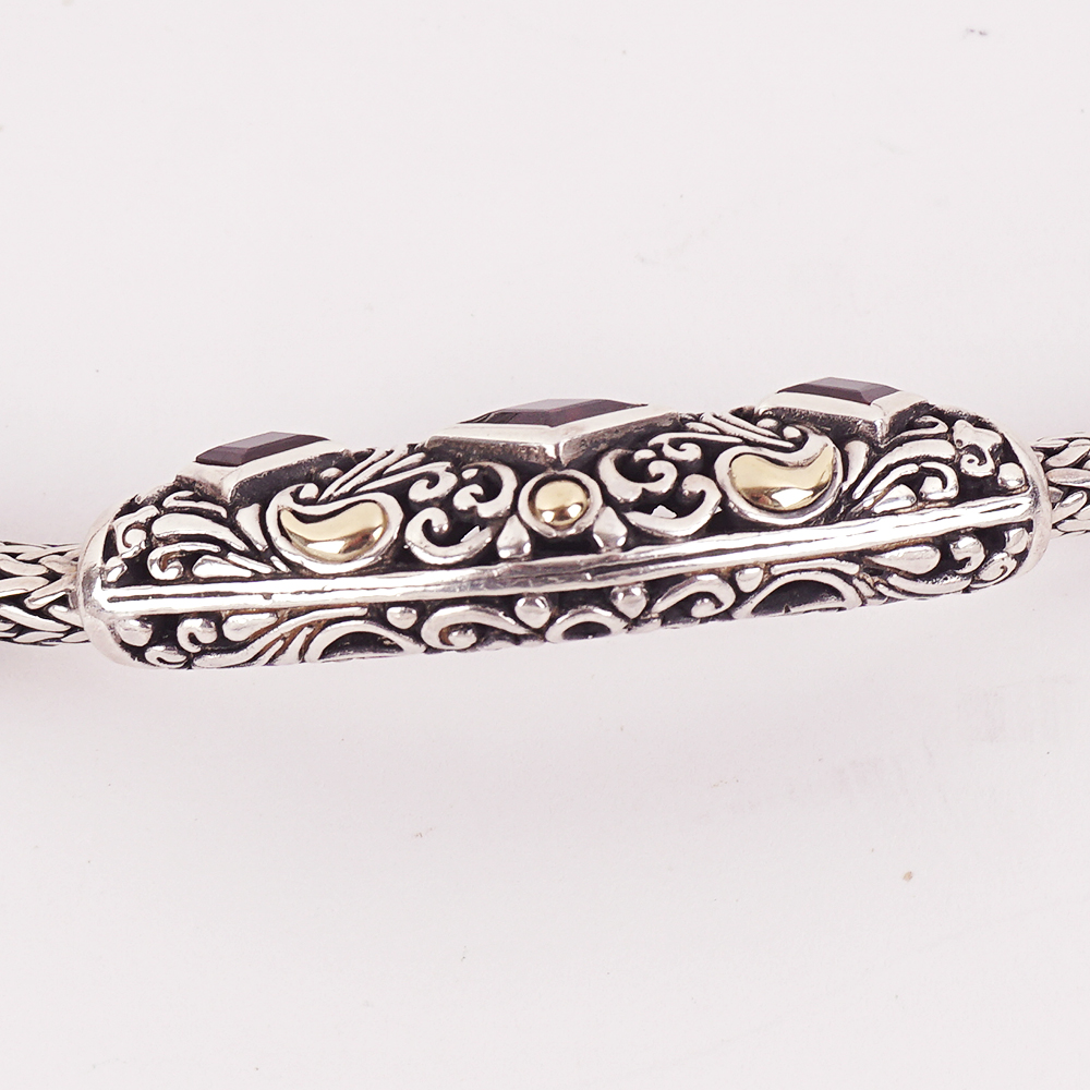 Sterling Silver and Garnet Choker Necklace with 14K Yellow Gold Accents