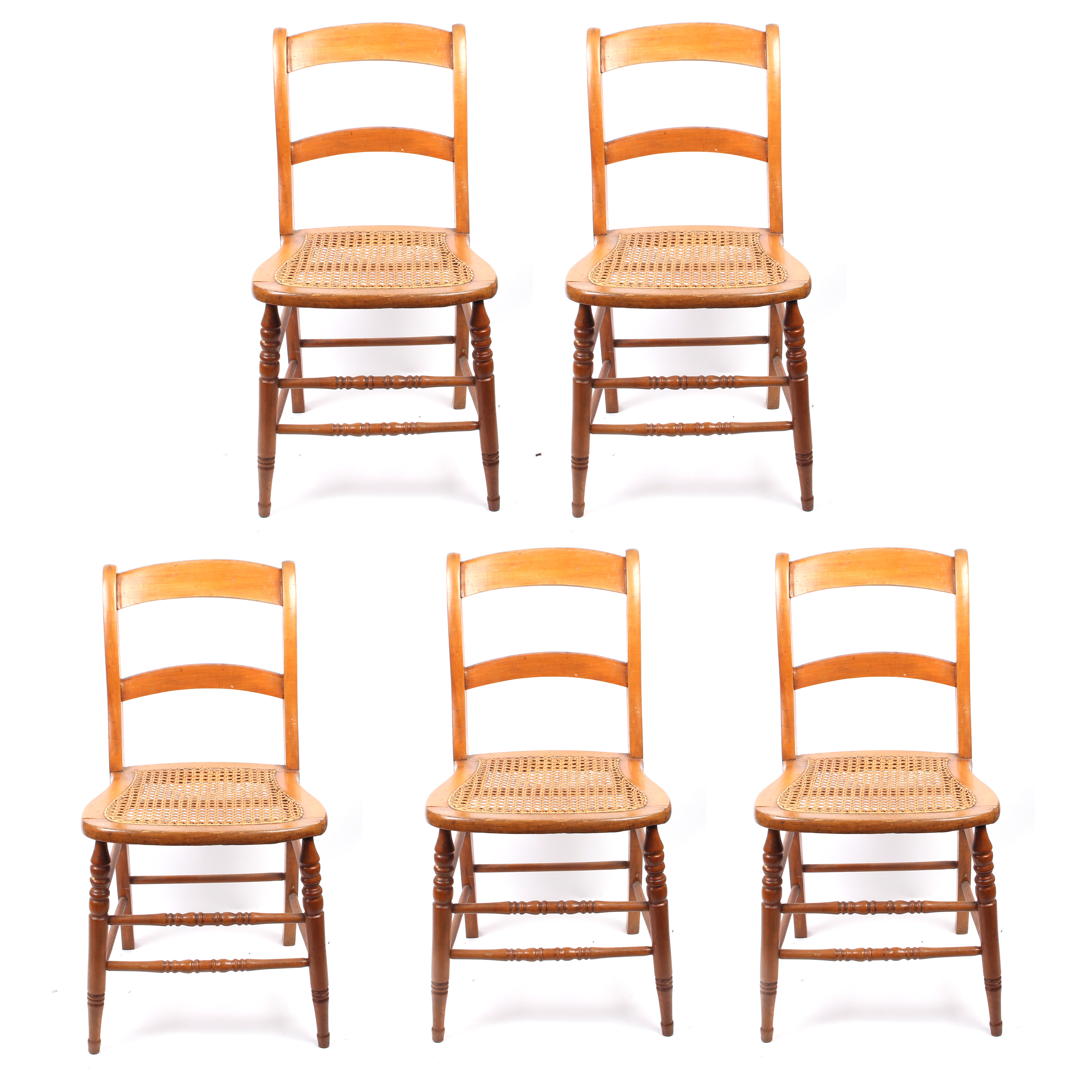 Set of Five Cane Seat Side Chairs