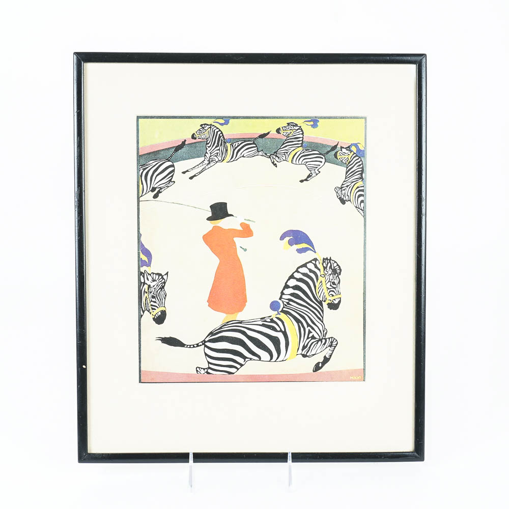 Moch'i Offset Lithograph of Zebras in Circus