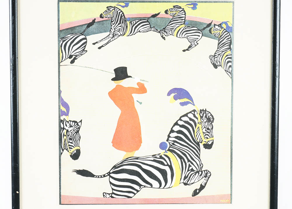 Moch'i Offset Lithograph of Zebras in Circus