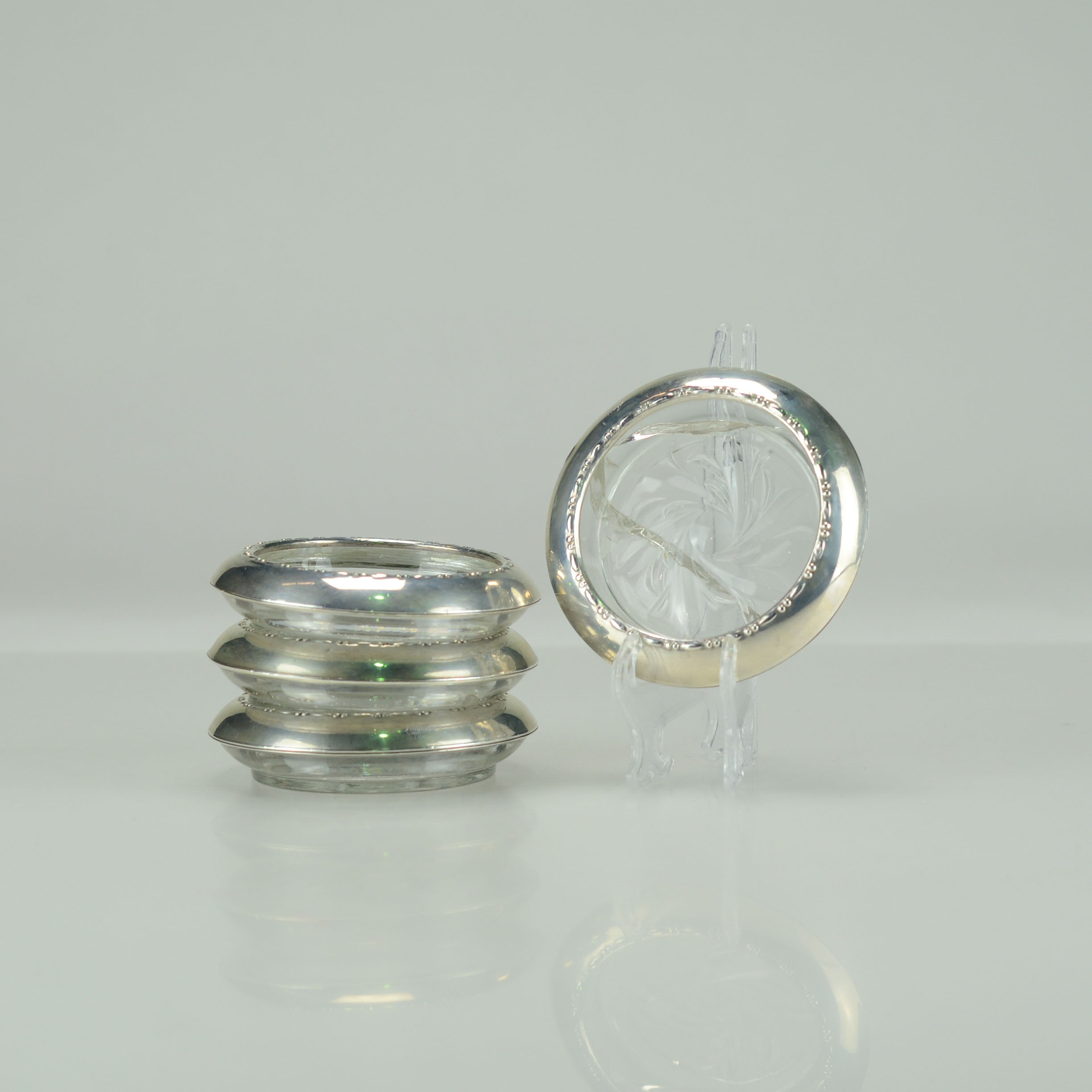 Amston Sterling and Glass Coasters