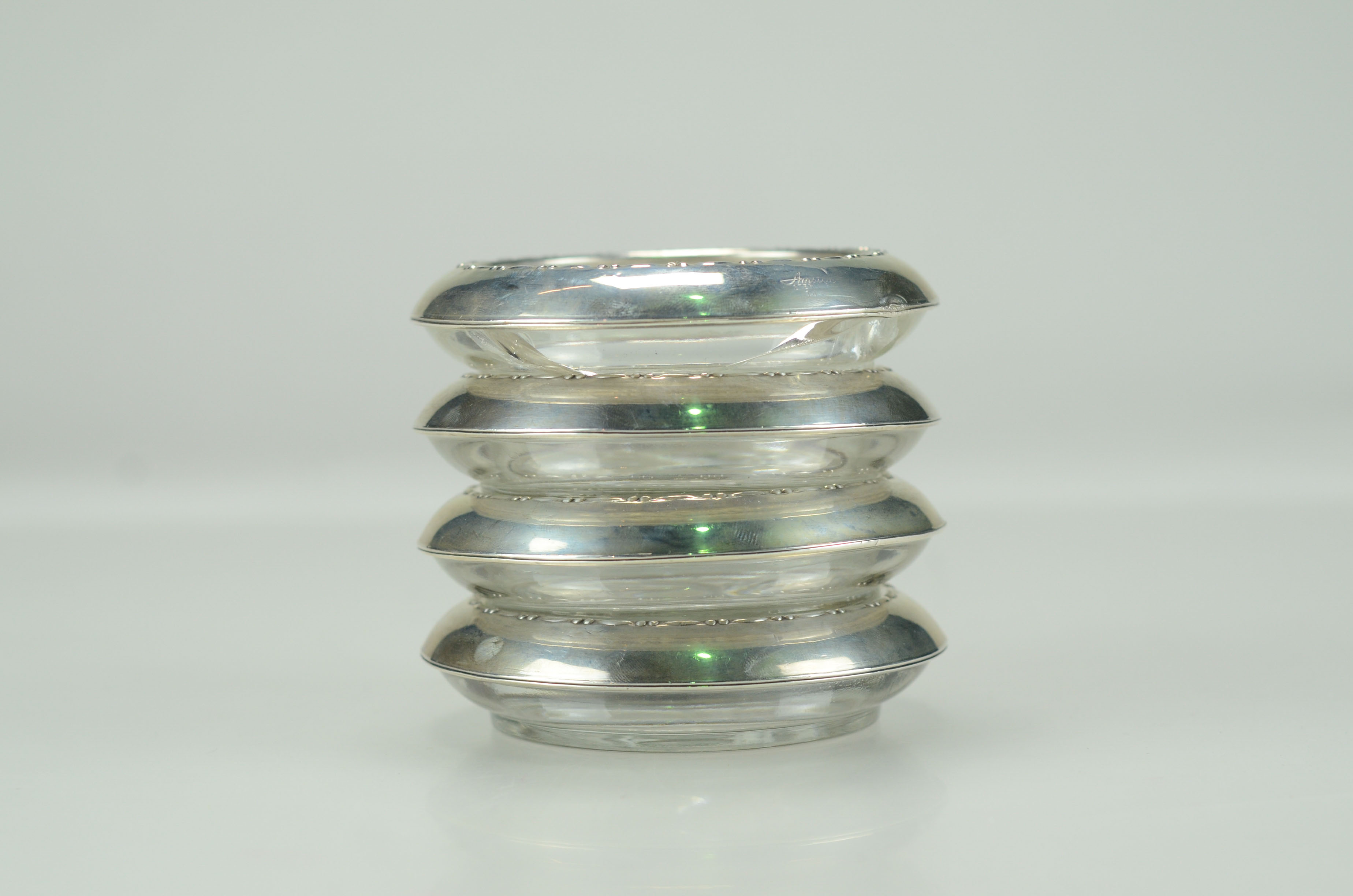 Amston Sterling and Glass Coasters