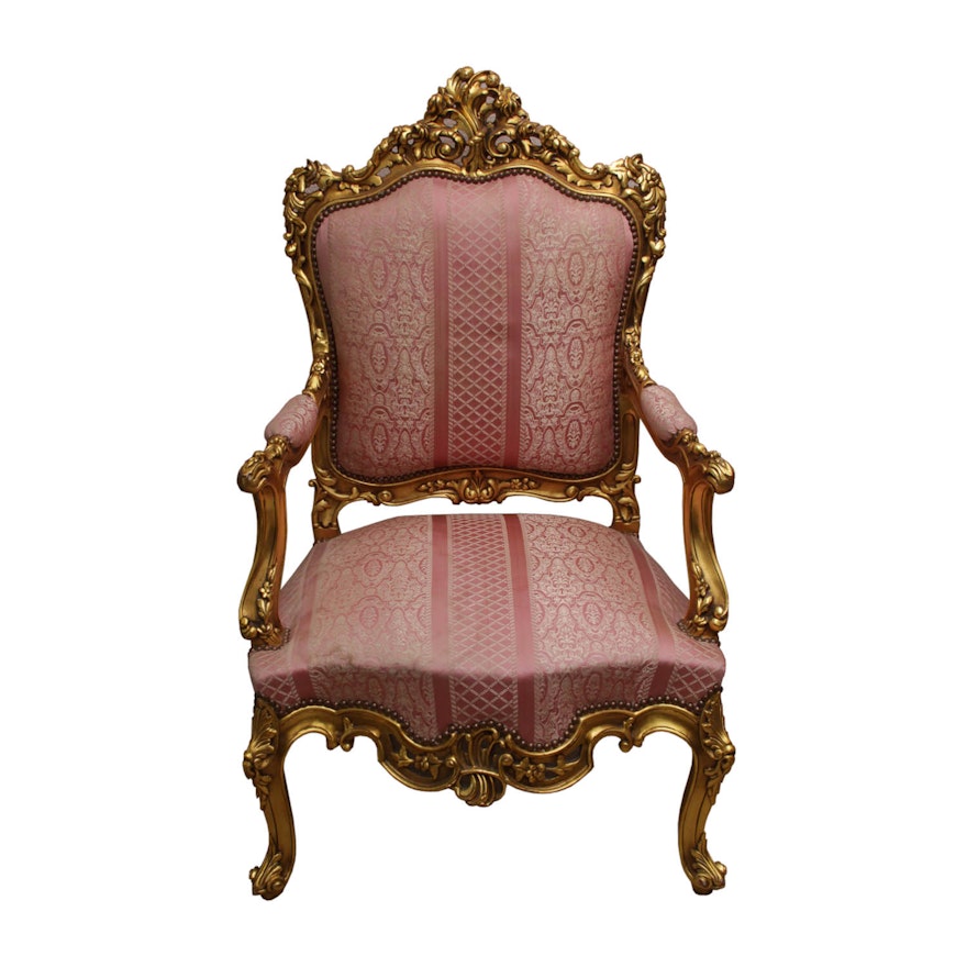 Pink and White Rococo Accent Chair