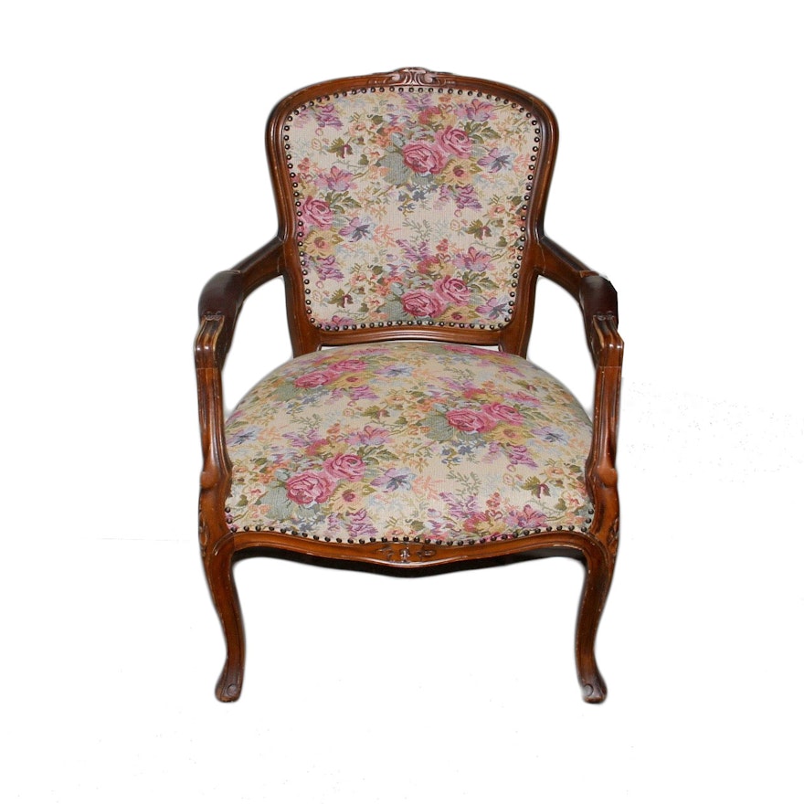 Queen Anne Hand Carved Upholstered Chair