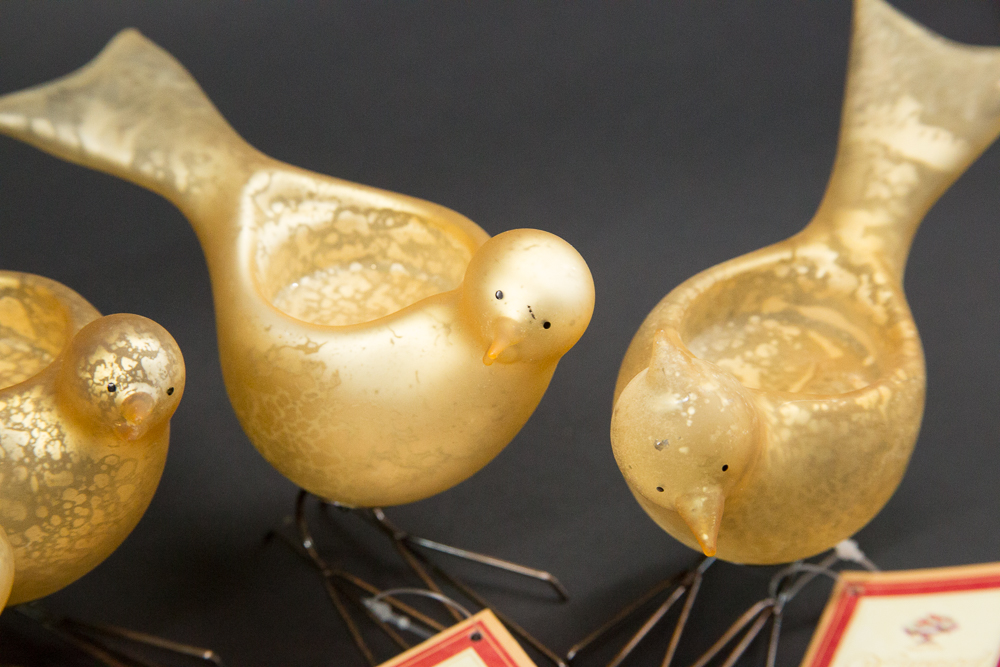 Set of Five Hand Blown Glass Birds