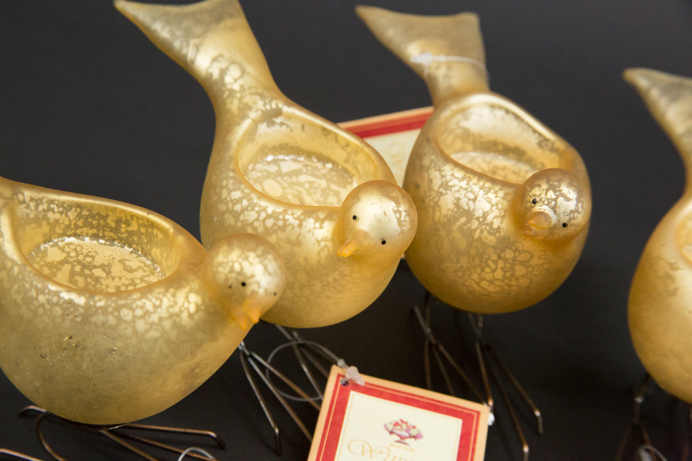 Set of Five Hand Blown Glass Birds