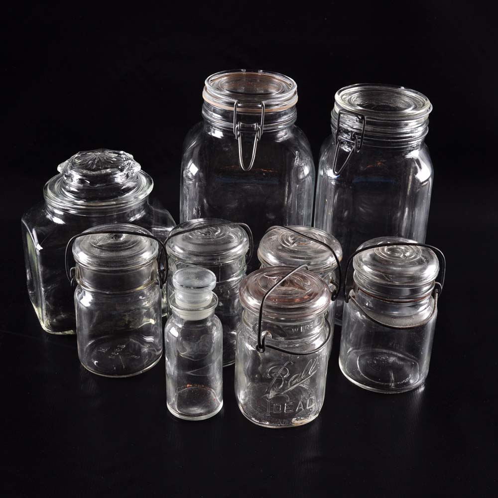 Glass Storage Jars including Ball and Hazel Atlas