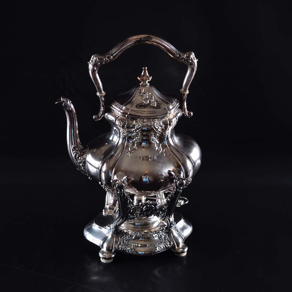 Reed and Barton Silver Plate Teapot on Burner