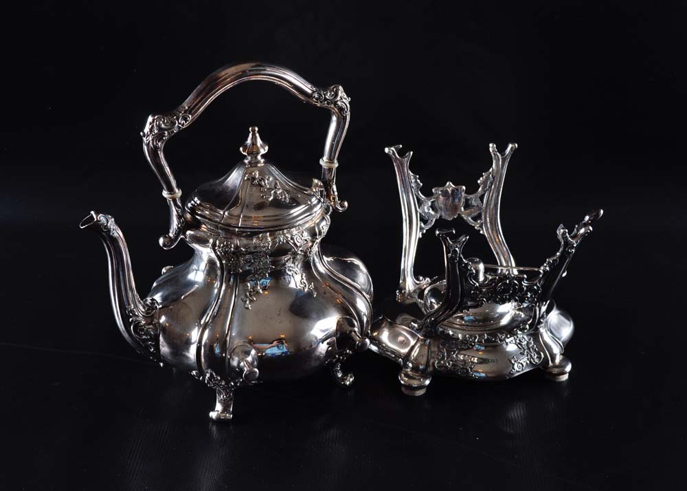 Reed and Barton Silver Plate Teapot on Burner