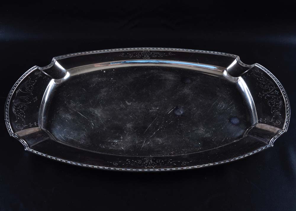 Chippendale Silver Plate Tea Set on Tray