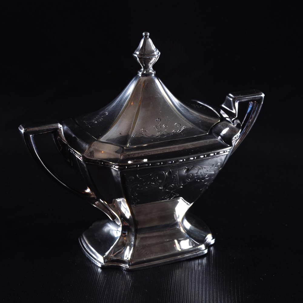 Chippendale Silver Plate Tea Set on Tray