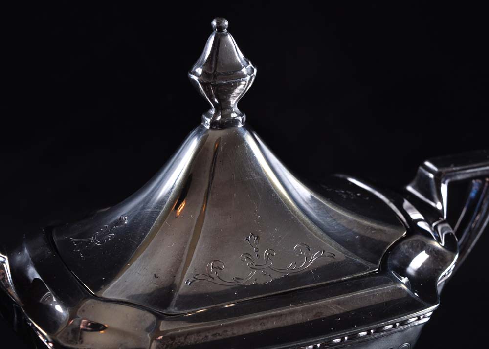 Chippendale Silver Plate Tea Set on Tray