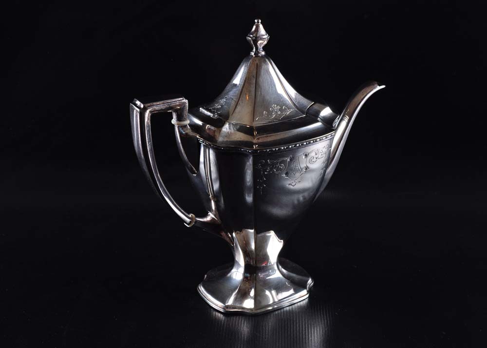 Chippendale Silver Plate Tea Set on Tray