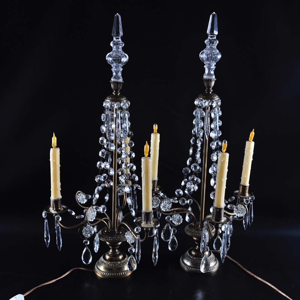 Pair of Brass Electric Candelabras