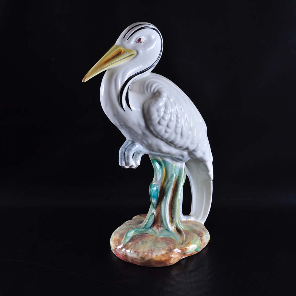Majolica Style Heron Figure