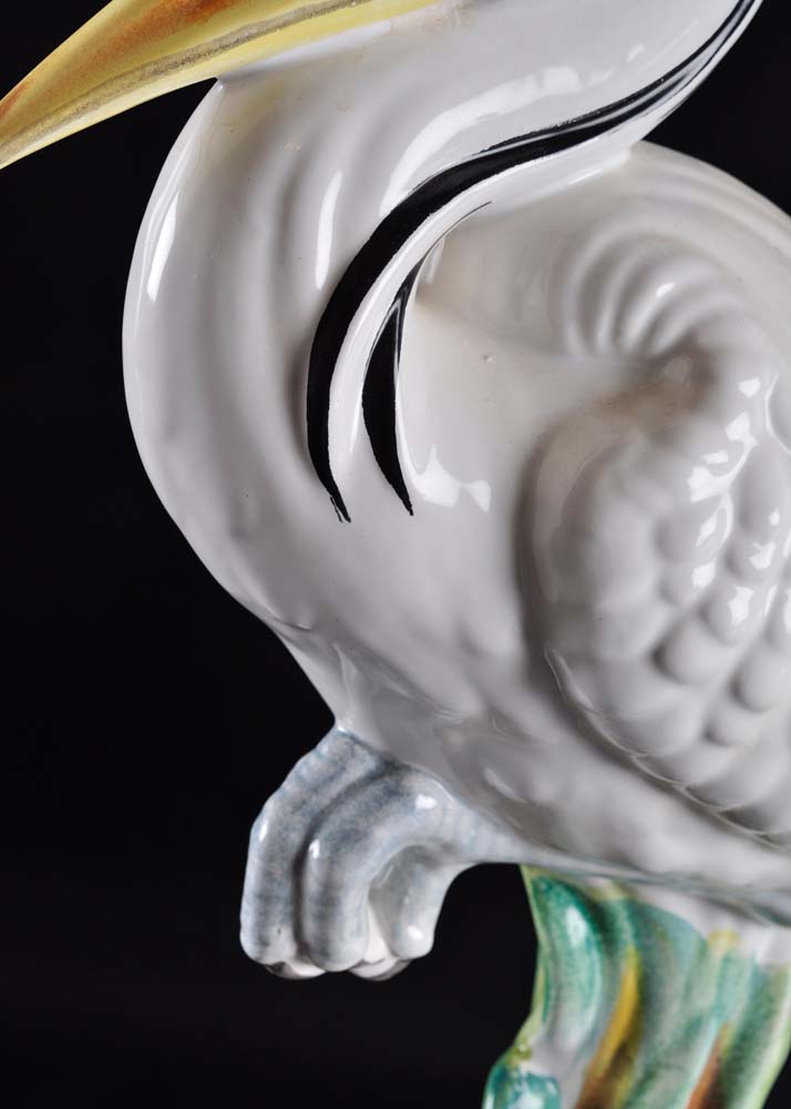 Majolica Style Heron Figure