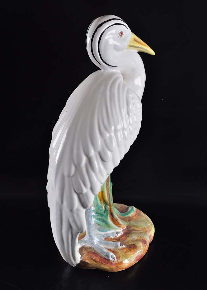 Majolica Style Heron Figure
