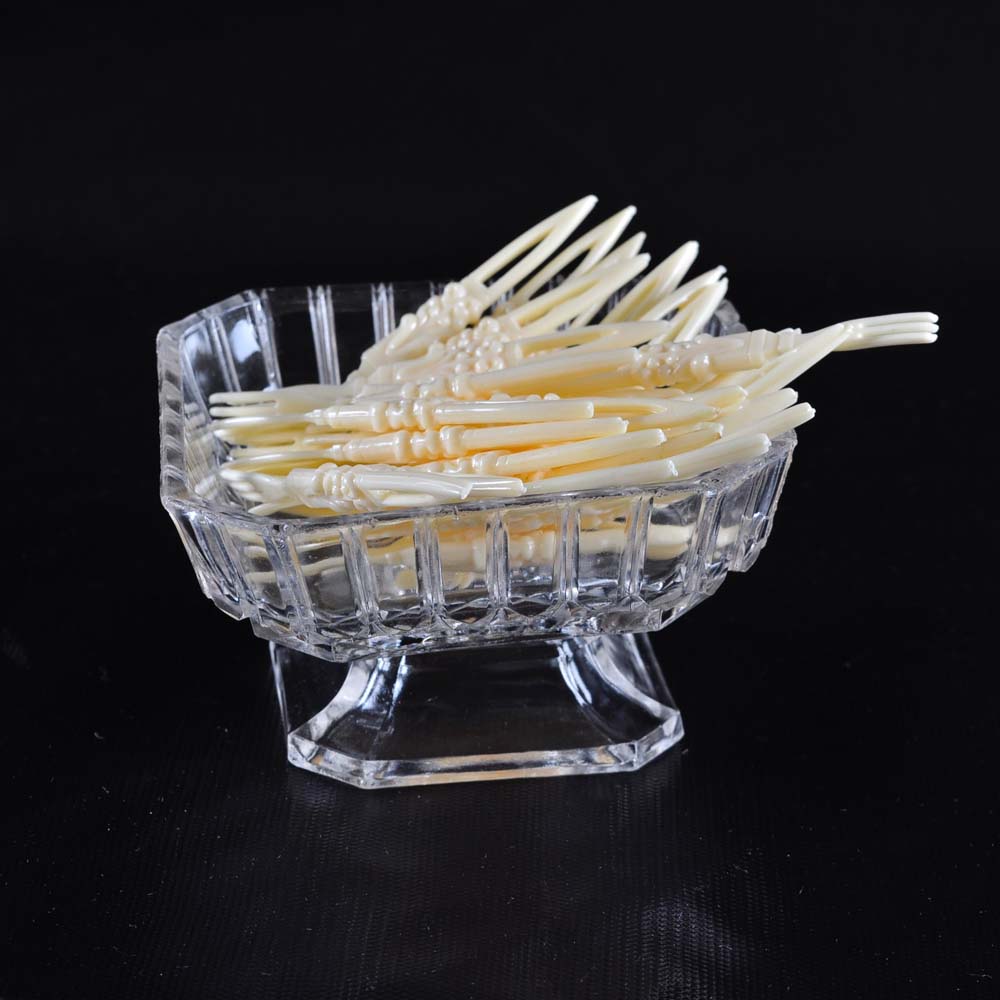 Pseudo Ivory Hors d' oeuvre Forks in Footed Compote