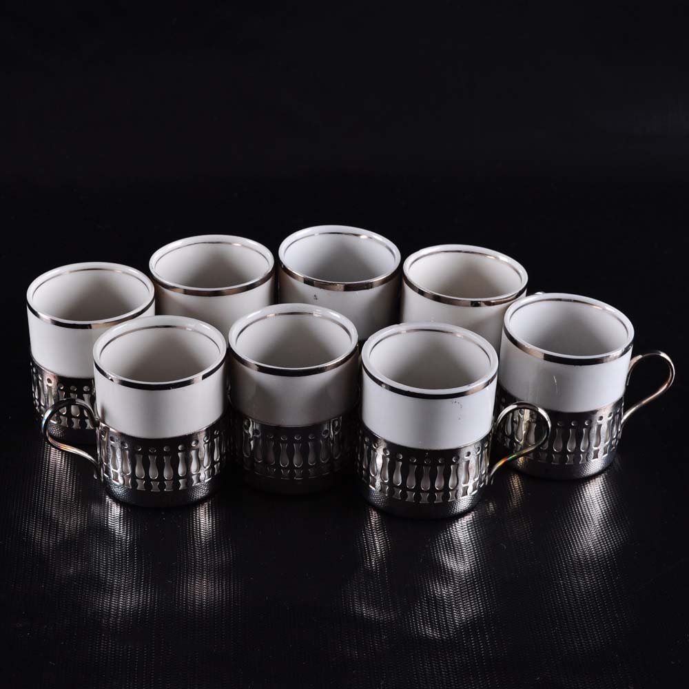 Veracruz Porcelain and Silver Plate Demitasse Set