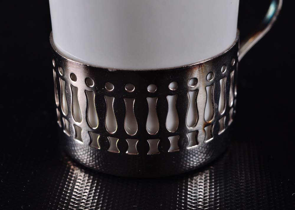 Veracruz Porcelain and Silver Plate Demitasse Set