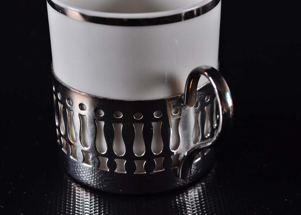 Veracruz Porcelain and Silver Plate Demitasse Set