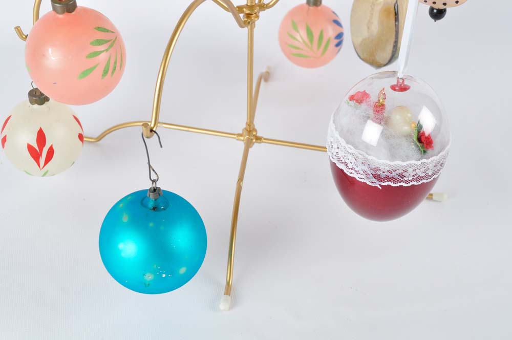 Vintage Ornaments with Display Tree