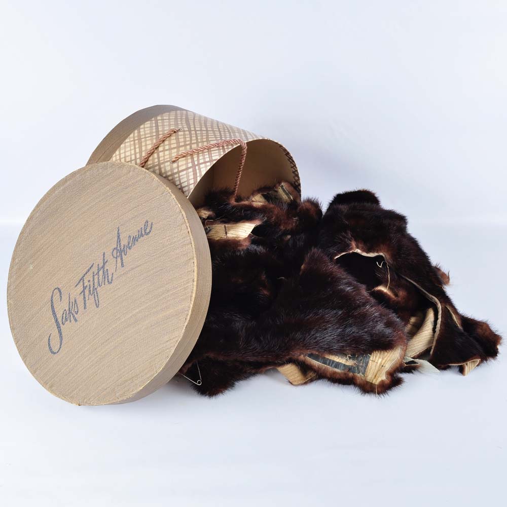 Mink Scraps in Vintage Saks Fifth Avenue Hat Box