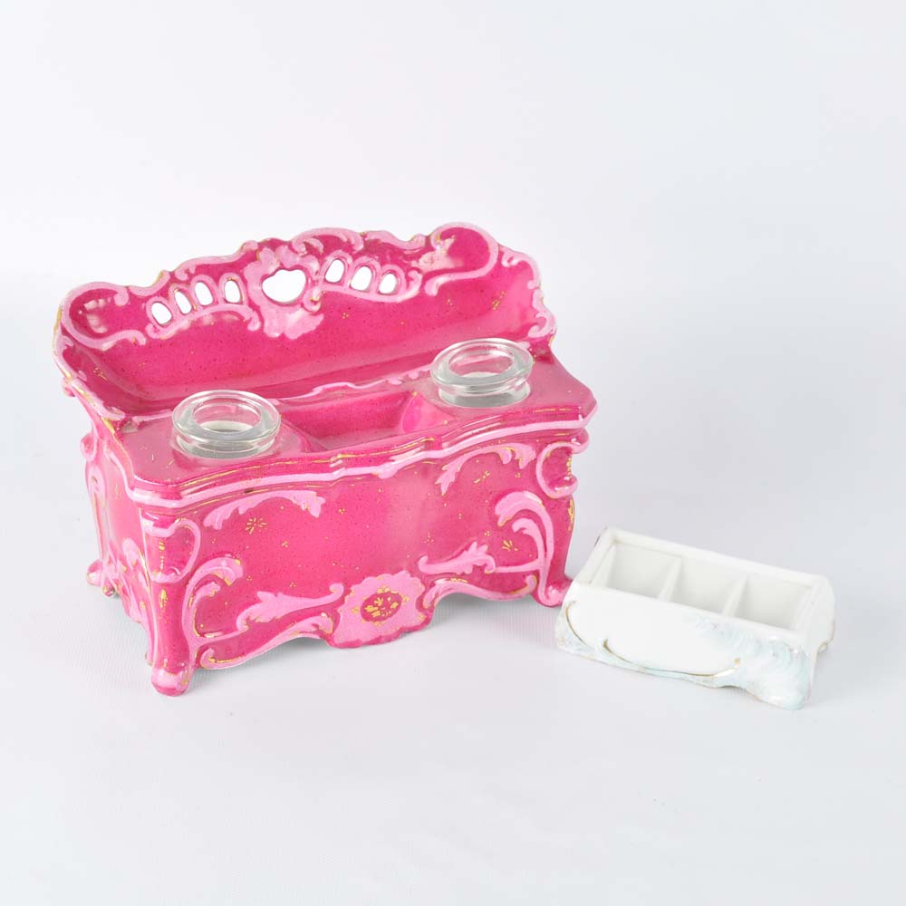 Vintage Double Inkwell and Stamp Holder