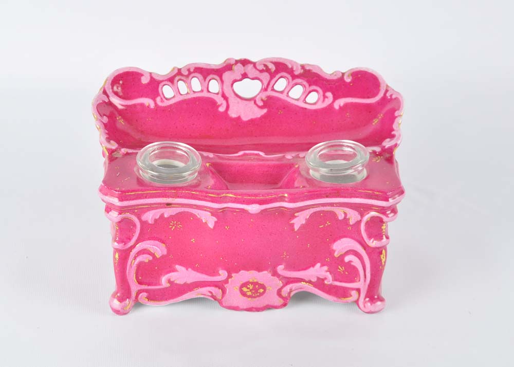 Vintage Double Inkwell and Stamp Holder