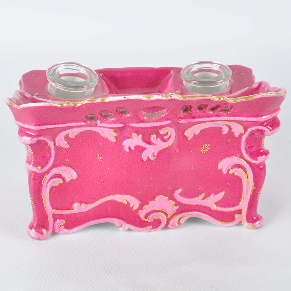 Vintage Double Inkwell and Stamp Holder