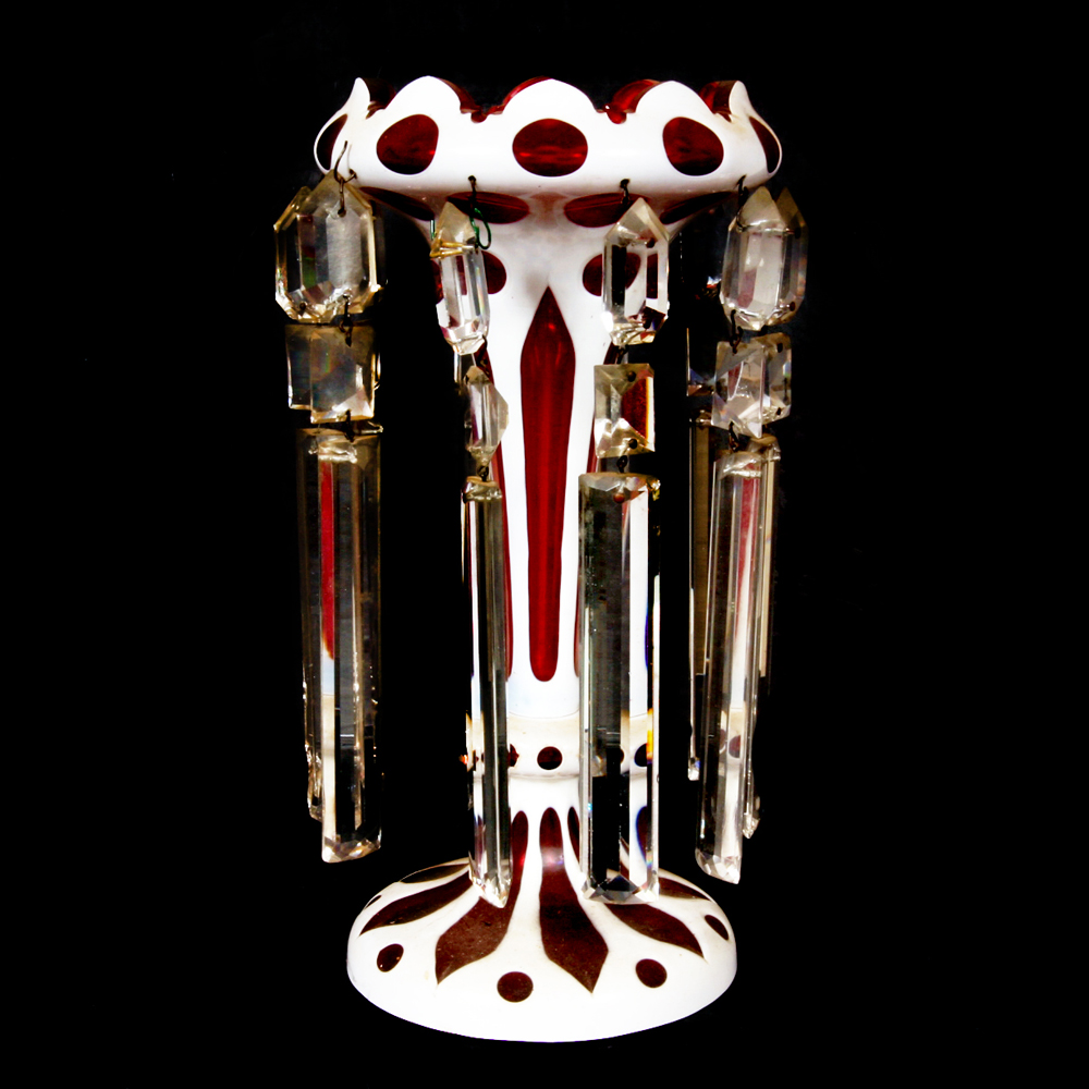 Antique Bohemian Cut Glass Lustre with Prisms