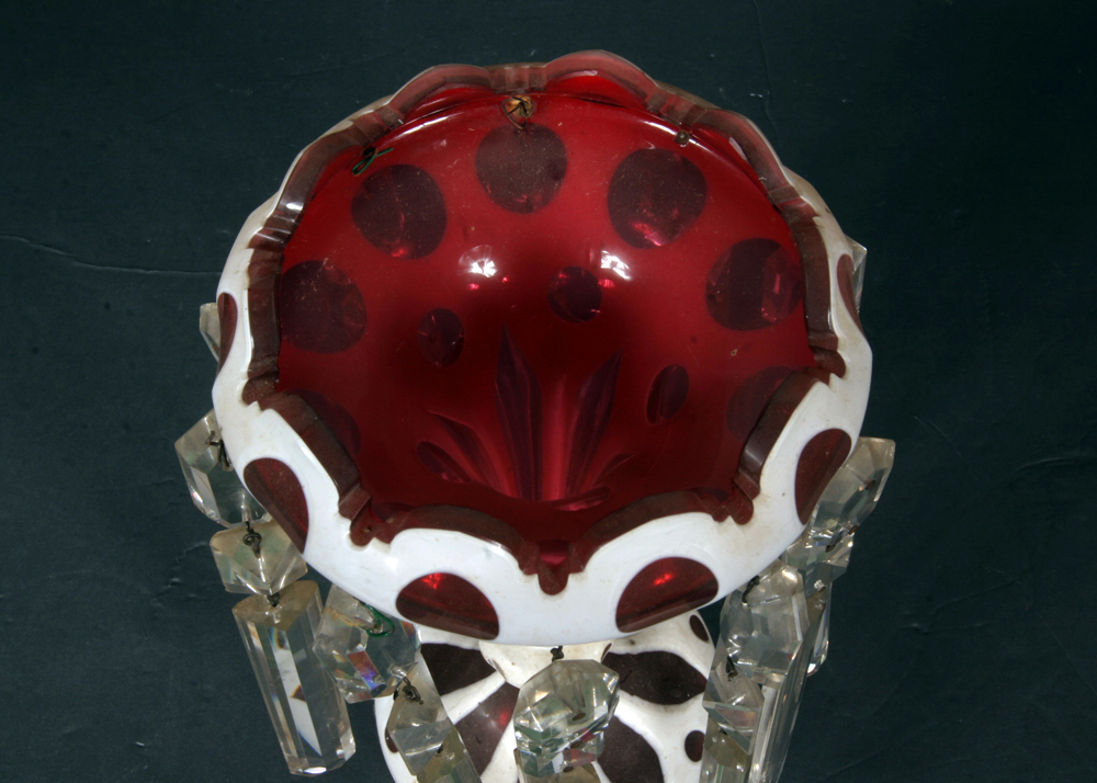 Antique Bohemian Cut Glass Lustre with Prisms