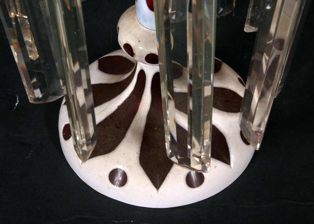 Antique Bohemian Cut Glass Lustre with Prisms