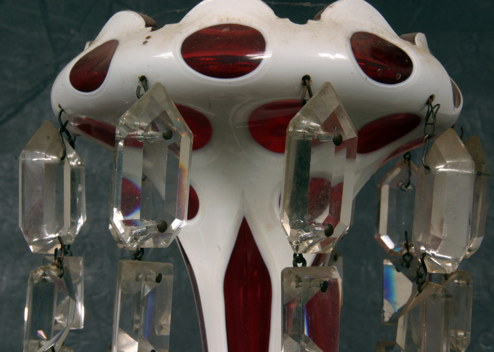 Antique Bohemian Cut Glass Lustre with Prisms