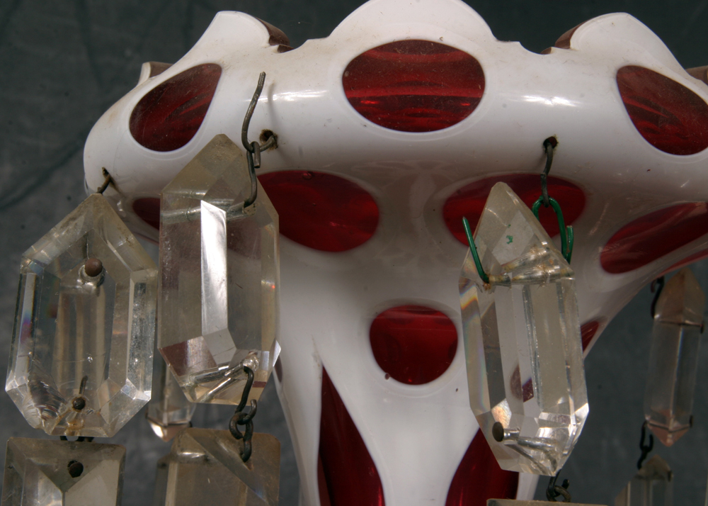 Antique Bohemian Cut Glass Lustre with Prisms